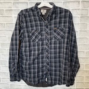 TIMBERLAND PLAID BUTTON SHIRT BLUE GREY SLIM FIT L